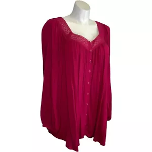 NWT Lane Bryant Top Blouse Tunic 26 28 3XL Red Lace Long Sleeve Button Up NEW - Picture 1 of 8