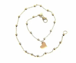 CAVIGLIERA ORO BIANCO E ROSA, 18K, CON SFERE DI 2 MM E CUORE PENDENTE, 25 CM - Foto 1 di 6