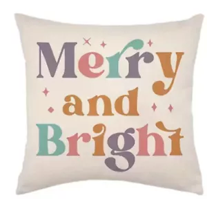 Merry & Bright Fun Decorative Christmas Throw Pillow Cover Holiday Home Decor - Picture 1 of 3