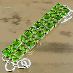 Wedding Gift For Her 925 Silver Natural Peridot Chain Adjustable Bracelet - Picture 1 of 6