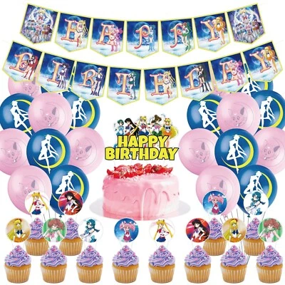 Anime Sailor Moon Birthday Party Decor,Balloon Banner Cake Toppers Set US Seller