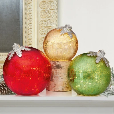 GLASS ORNAMENTS DECOR 3 PIECES 1601278, RED/YELLOW/GREEN *DISTRESSED PKG