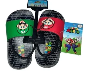 Ground Up Toddler SIZE 7-8 Sandals Super Mario Luigi Slides Boys Unisex NEW - Picture 1 of 12