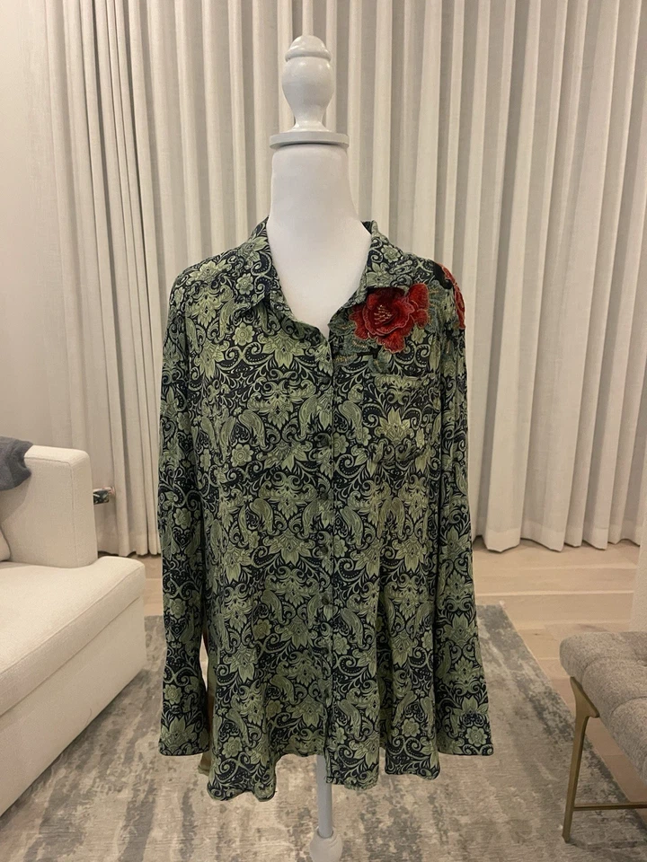 Blusa Aratta Silent Journey tamanho G bordada fluida boho túnica artística - Imagem 1 de 4