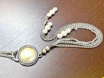 Lucky Brand Silver Plated Faux Pearl Cabochon Y-Drop Necklace 18"- 20" extend - Image 1 of 4