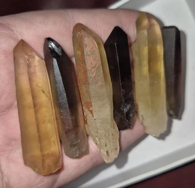 Bulk Crystal Lot Of 6 Citrine & Smokey Quartz Raw Shards Elestial Skeletal Gift  - image 1 of 4