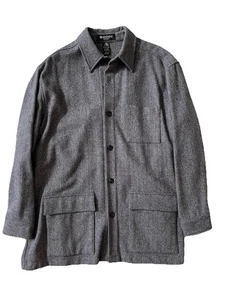 Brandini Le Collezioni Gray 100% Wool Jacket Shacket pockets herringbone Size L - Picture 1 of 10