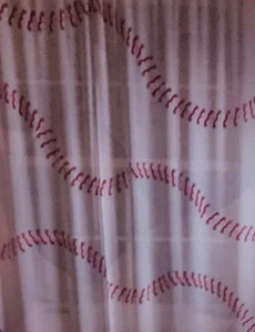 2Pcs Baseball Sports Window Curtains - Bedroom - Sheer - 60"x 30" (Each Piece) - Picture 1 of 4