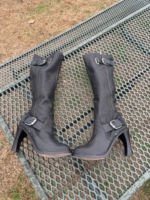 VERA WANG Lavender Label 2 Zipper BOOTS Size 10/40 Tall BLACK Silver Buckles - Image 1 of 4