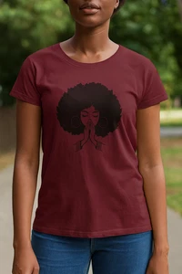 Cute Black Girl Afro Hair Pretty African American T-Shirt Medium Purple Maroon - Picture 1 of 7