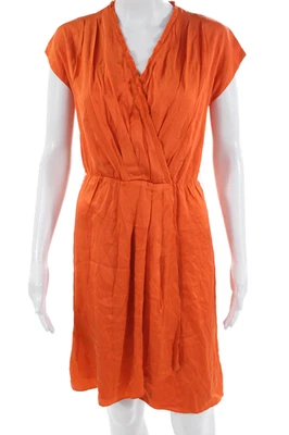 Vestido envolvente Antonio Melani para mujer cuello en V seda naranja hasta la rodilla talla 2 Foto 1 de 4