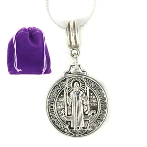 Dave The Bunny St. Benedict Necklace with Cross Pendant, Stainless Steel Chain - Picture 1 of 1