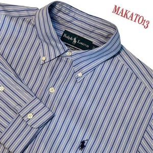 Camisa Ralph Lauren Para Hombre MEDIANA Calce Clásico Abotonada Algodón Rayas Azul Poni - Imagen 1 de 7