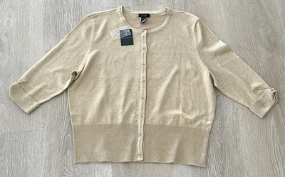 NUE OPTIONS 女式 XL 毛衣金色金属假日 3/4 袖纽扣全新带标签 — 第 1/4 张图片