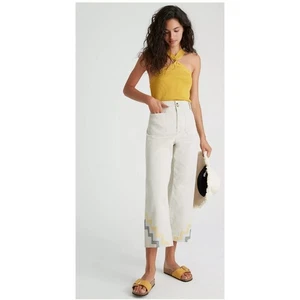 Neu mit Etikett Anthropologie Maeve bestickte kurze Hose weites Bein 12 khaki luxuriös Boho - Bild 1 von 11