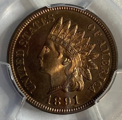 1891 - Indian Cent Proof - PCGS PR65RB Mostly Red - Exact Coin Imaged - Image 1 of 4