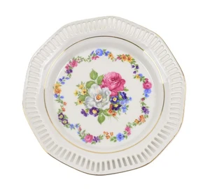 SCHWARZENHAMMER BAVARIA WEST GERMANY RETICULATED PIERCED DECORATIVE FLORAL PLATE - Picture 1 of 7