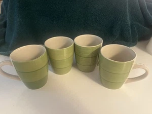 ROYAL NORFOLK HAND PAINTED GREEN CUPS SET OF 4 DISCONTINUED - Picture 1 of 7