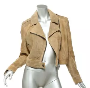 Abrigo Chaqueta de Motocicleta BURBERRY Marrón y Negro Piel de Cordero Gamuza Cuero US2 IT38 - Imagen 1 de 6