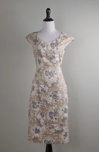 L.K. BENNETT London $325 Khaki Floral Lined Notch Collar Sheath Dress Size US 2 - Picture 1 of 6