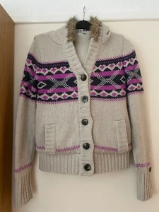 Animal Womens Button Up Hoodie Cardigan Chunky Fair Isle Cream Purple Size 10 - Picture 1 of 5
