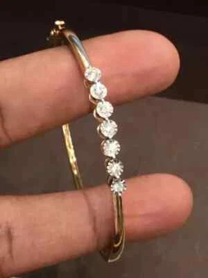 2ct Round Cut Lab-Created Diamond Women's Bangle Bracelet 14K Yellow Gold Plated - Image 1 of 3