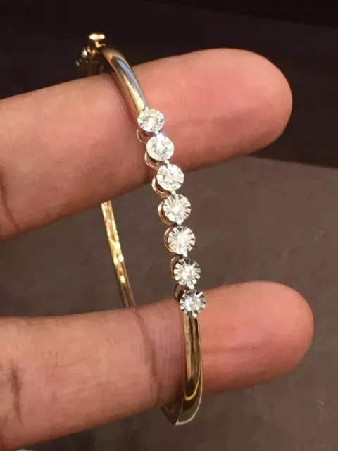 2ct Round Cut Lab-Created Diamond Women's Bangle Bracelet 14K Yellow Gold Plated - Image 1 of 3