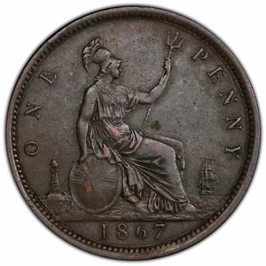 GREAT BRITAIN: 1867 1 Penny PCGS XF45 — SCARCE, FANTASTIC LOOKING BRITISH BRONZE - Picture 1 of 2