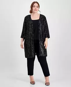 Alex Evenings Plus Size Collarless Open-Front Sequin Jacket Black Size 3X - Picture 1 of 4
