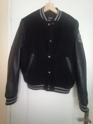 VINTAGE TEDDY SCHOTT FEMME CUIR NOIR ET LAINE  TAILLE  XL - Photo 1/4