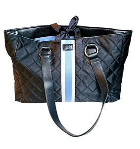 Bolso de pañales para bebé POUT de diseñador negro acolchado con correas de cuero negro - Imagen 1 de 8