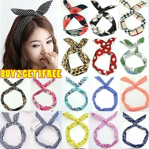 Fascia cablata Boho Rockabilly retrò sciarpa filo fascia per capelli coniglio orecchie nodo con fiocco  - Foto 1 di 78