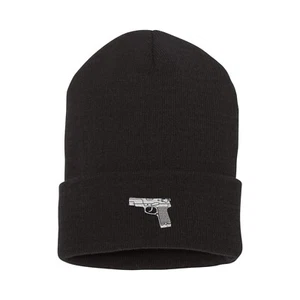 Automatic gun embroidered beanie hat, firearm design beanie hat, winter hat - Picture 1 of 2