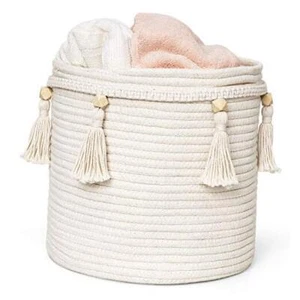 Macrame Decorative Cotton Rope Basket Boho Cute Woven Tassel Closet 11“x11" - Picture 1 of 7