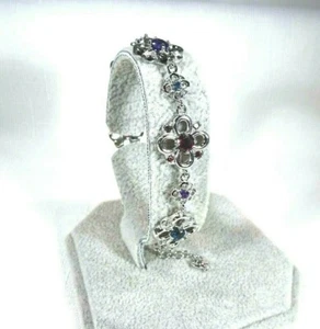 4.36 ct Natural Amethyst Rhodolite Garnet,Garnet Topaz Sterling Silver Bracelet - Picture 1 of 12