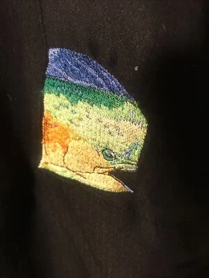 NWOT Hook & Tackle M Black Embroidered The Goal Line Stand Sports Bar Camp Shirt - Image 1 of 4