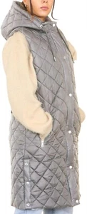 Gilet lungo trapuntato diamantato taglia 10 senza maniche scaldacorpo popper zip cappotto grigio - Foto 1 di 4