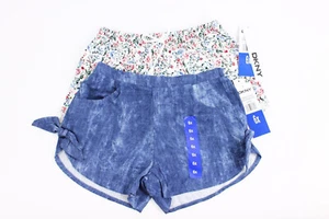 DKNY GIRL 2-PC LACE DENIM-LIKE SHORT SET Pull-On WHITE/BLUE SIZE 5 - Picture 1 of 1