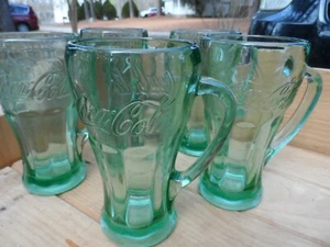 5 Libbey Green Coke Coca Cola Think Heavy Vintage Soda Glas Becher mit Griffen - Bild 1 von 2
