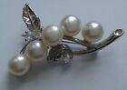 Brooch with 5 White Freshwater Pearls and Rhinestone Embellishments