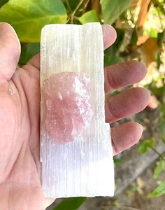 Rose Quartz Crystal and Selenite Stick Reiki Self Love Healing Crystal Pair - Bild 1 von 4