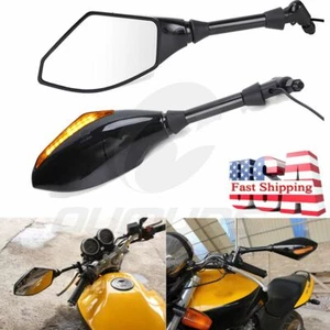 Espejos retrovisores laterales con luz de giro LED para motocicleta Honda Suzuki 10 mm - Imagen 1 de 12