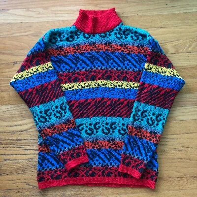 VINTAGE 80s GITANO KNIT SWEATER WOMENS GEOMETRIC ABSTRACT COLOR BLOCK textured - Imagem 1 de 4