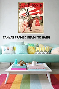 Vintage Art deco Print cycles plasson France advert Framed painting Canvas oz - Picture 1 of 6