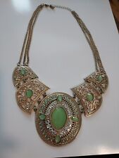 H&M Gold Tone, Faux Jade And Rhinestone Statement Necklace Unsigned