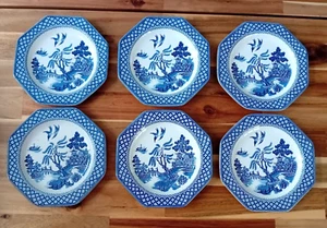 Set of 6 Blue & White Willow Tea or Side Dinner Plates J&G Meakin 7 Inches - Picture 1 of 5