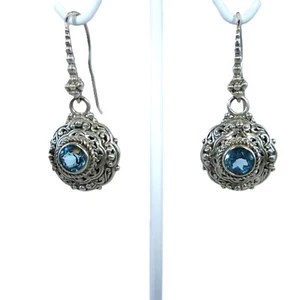 Sarda Sterling Silver & Blue Topaz Bali Wire Earrings - Picture 1 of 5