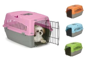 Small Dog Cat Pet Travel Crate Lightweight Pet Carrier Plastic & Wire Kennel Cab - Picture 1 of 12