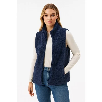 Chaleco de fin de semana Susan Graver para mujer pequeño azul Sherpa polar cálido invierno Foto 1 de 4