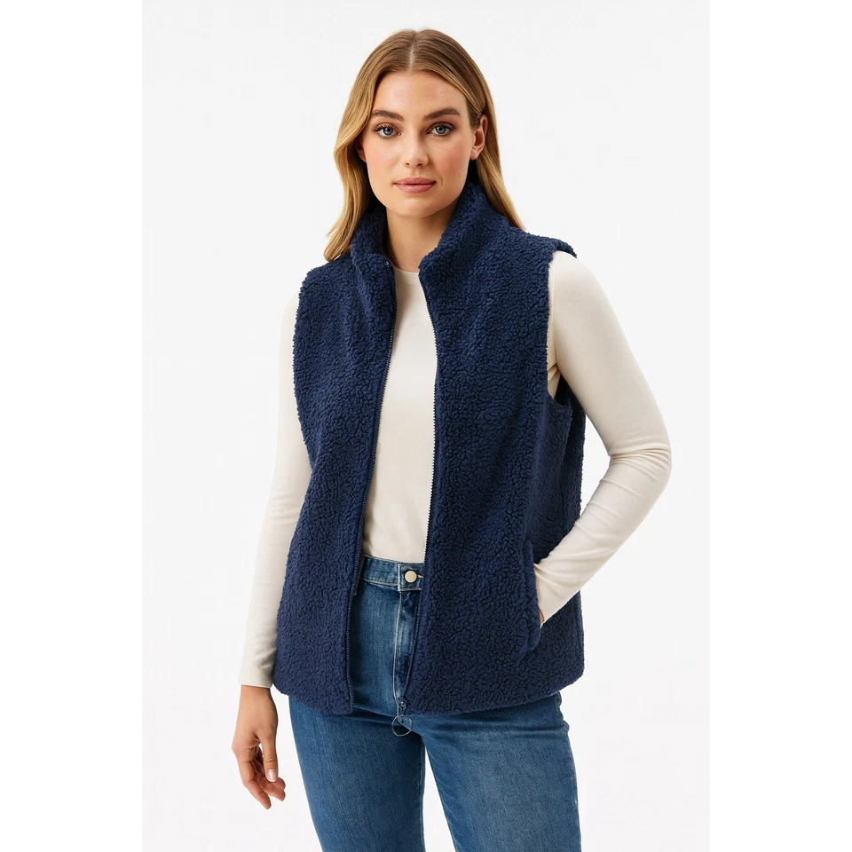Susan Graver 周末背心女式小号蓝色夏尔巴羊毛温暖冬季 — 第 1/4 张图片